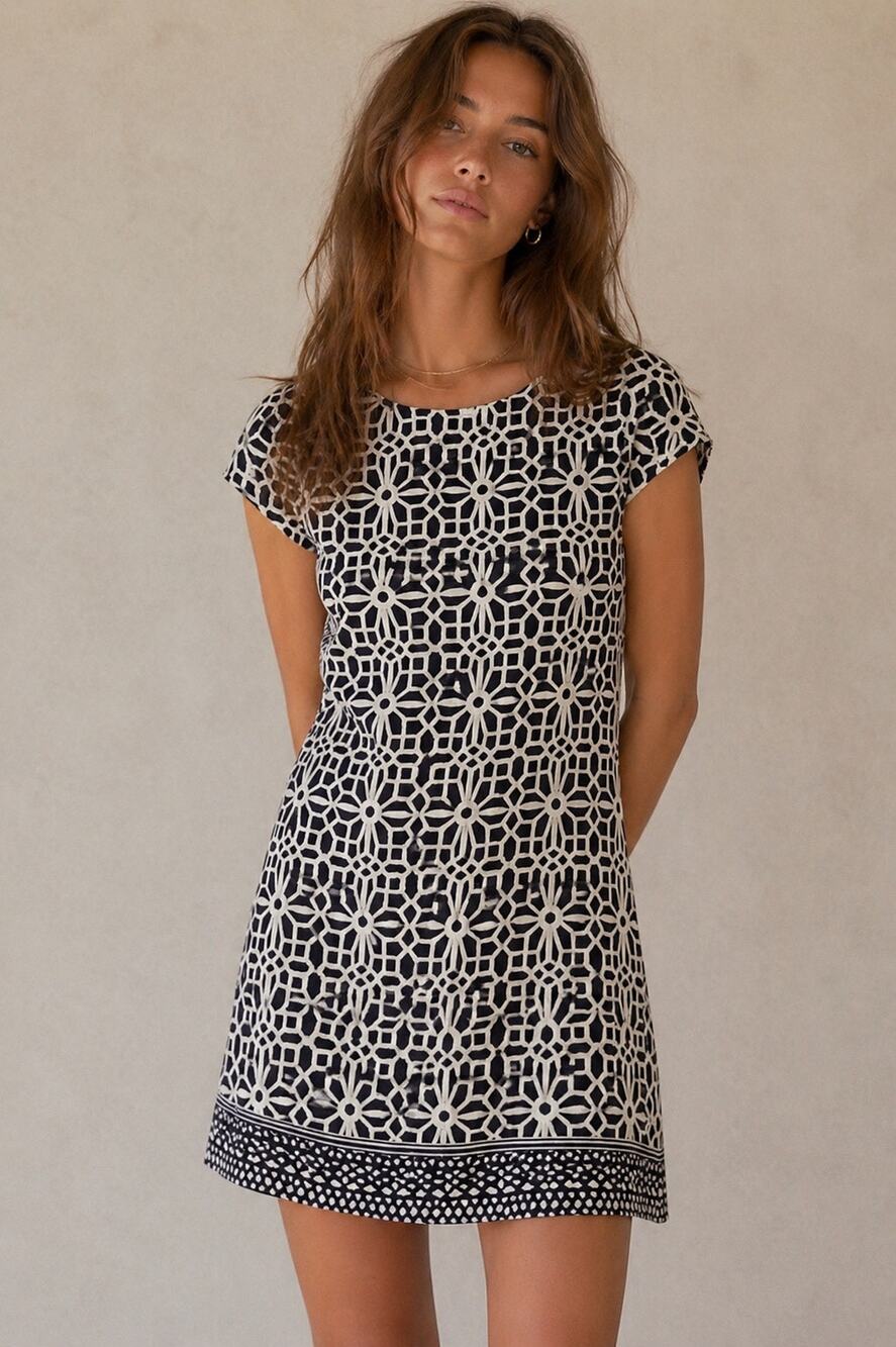 TACERA Womens Geometric Pattern Short Sleeve Mini Dress A-line Petite Small